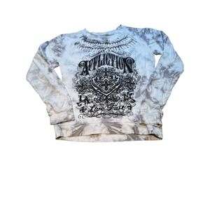 Affliction Live Fast Womens Small Tie Dye Braided Neck Graphic Sweatshirt Grey